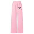 thumbnail image 4 of ZHOGXU Big Girls Pants With Pocket Bow Print Drawstring Elastic Waist Straight Fit Wide Leg Fashionable Soft Sweatpants Trousers For Casual Daily Wear Pink 4-5 Years, 4 of 4