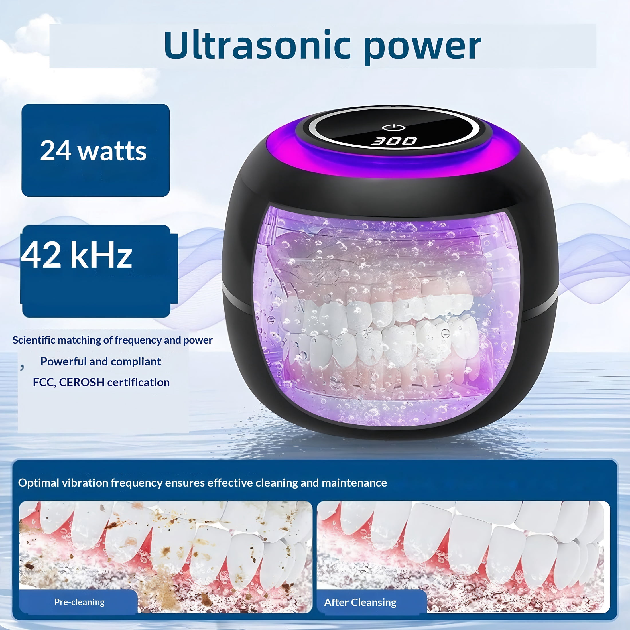 Ultrasonic Cleaner, 45khz Cleaner, UV Cleaner Machine with Digital Timer for Night Guards, Braces, Aligner, Eyeglass, Toothbrush, Jewelry(Black)