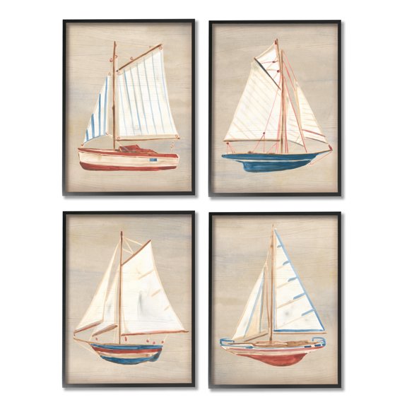 Stupell Industries Various Rustic Boats Transportation Painting Black Framed Art Print Wall Art, 11 x 14