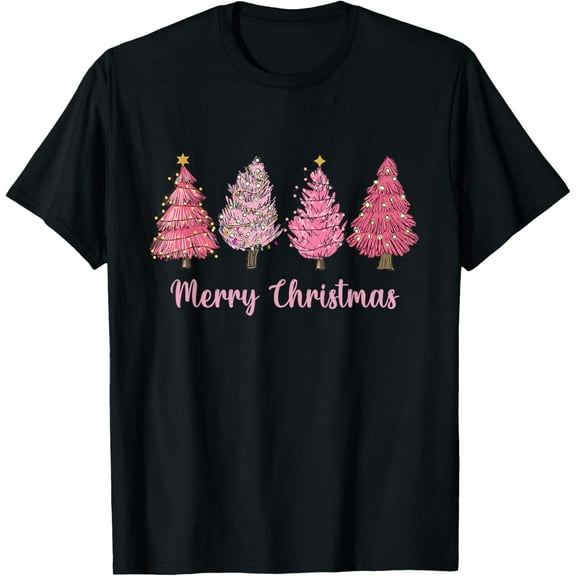 Merry and Bright Pink Christmas Tree Pink Christmas Tree T-Shirt