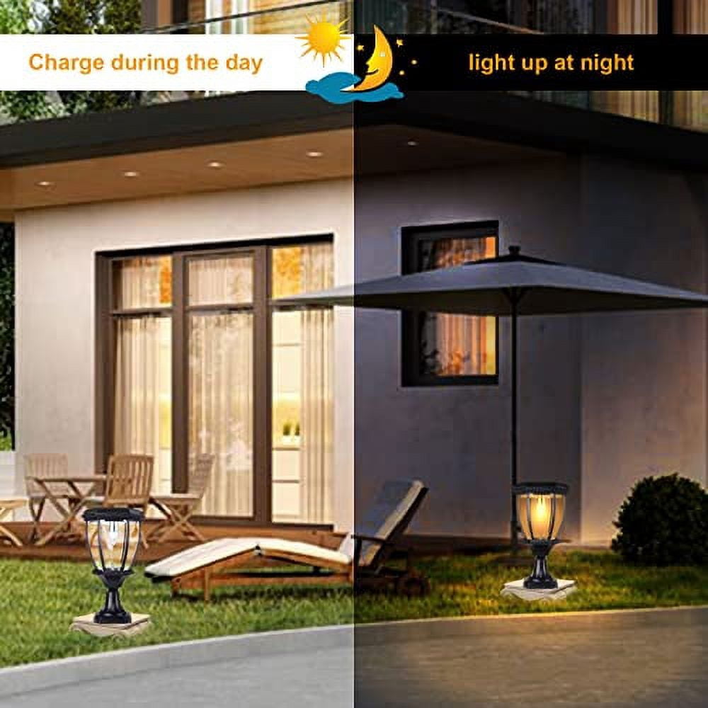 Kendal Solar Post Lights Outdoor, Waterproof Fence Solar Powered Pillar LED Light, Solar Deck Post Lights Decorations Porch Railing Patio with Clear Glass, Warm White, Black