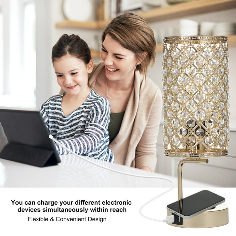 Crystal Table Lamp, 3-Way Dimmable Color Touch Control USB
