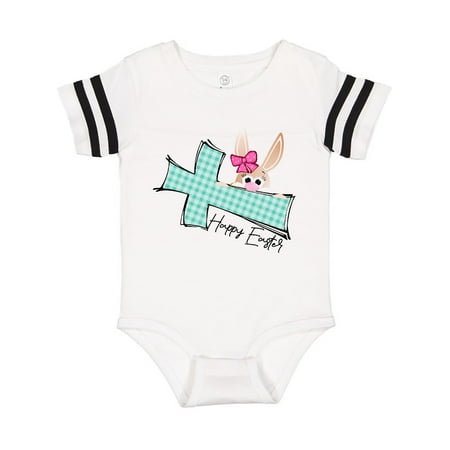 

Inktastic Happy Easter Cute Peeking Bunny and Plaid Cross Gift Baby Boy or Baby Girl Bodysuit