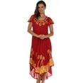 thumbnail image 5 of Sakkas Batik Palm Tree Cap Sleeve Caftan Dress / Cover Up - Red / Gold - One Size, 5 of 6
