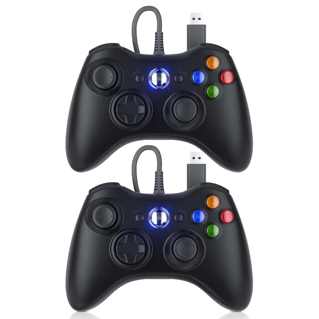 Mando con cable para Xbox 360 y PC, joystick mejorado, doble vibración, conector de audio 2.5mm, pack de 2 unidades