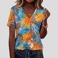 thumbnail image 2 of DeHolifer Women's V-Neck T-Shirts Cute Floral Printed Short Sleeve Boho Dressy Tunic Tops Summer Casual Pleated Outfits Yellow S, 2 of 8