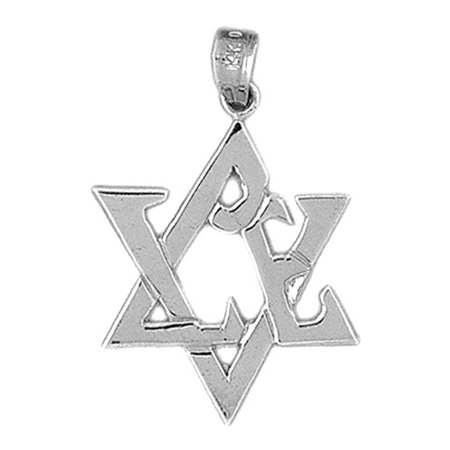 Love Star Of David Pendant - 18K White Gold Love and Heart Star of David Pendant - 30 mm