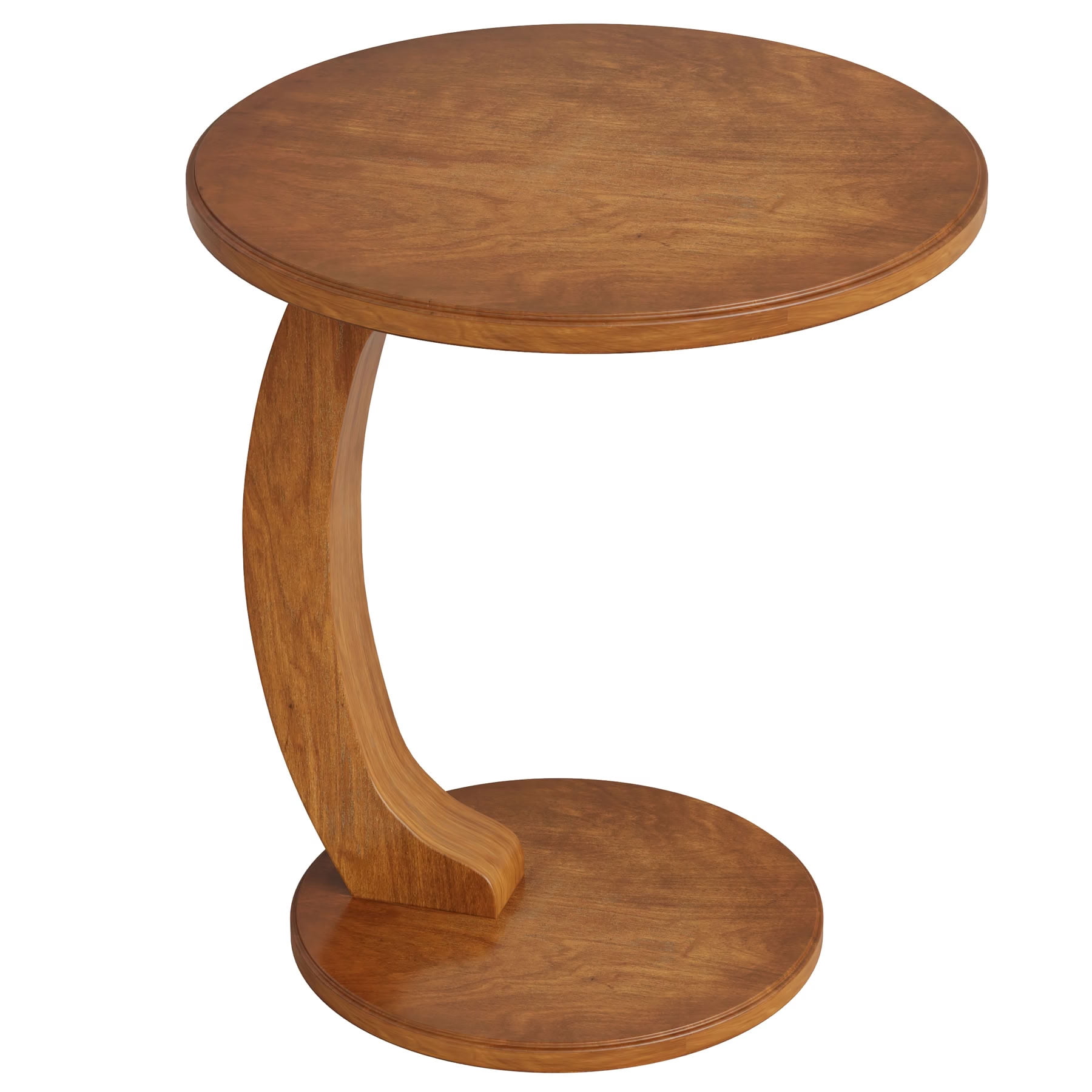 MAYEERTY C-Shaped End Table, Round Vintage Wooden Side Table with Curved Leg, Space-Saving Sofa Table for Living Room, Bedroom, Small Spaces