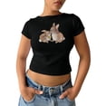 thumbnail image 2 of Crop Tops for Women Summer Short Sleeve Crewneck Slim Fit Cute Bunny Graphic Crop Tee Shirts Y2k Going out Tops, 2 of 5