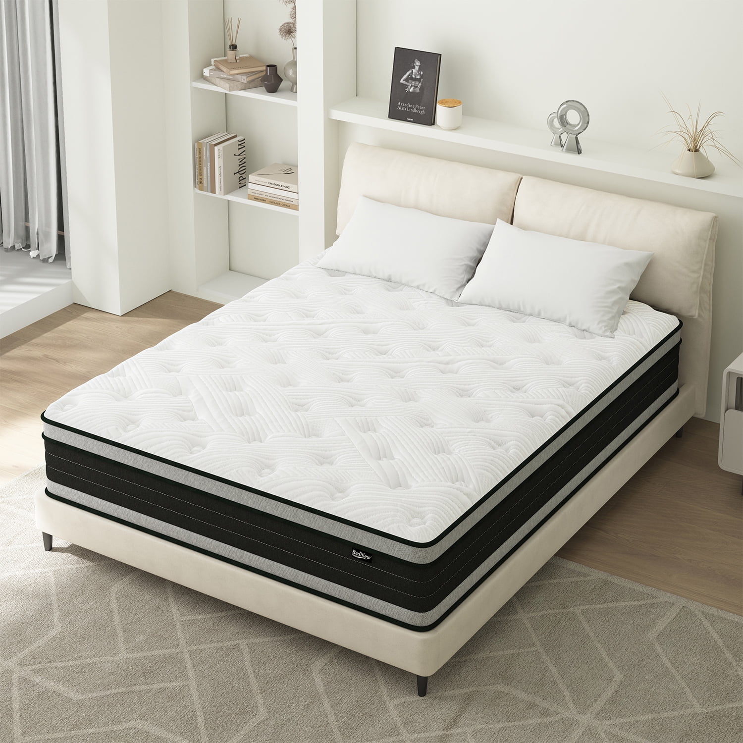 Queen Mattress, BedNew 14 inch Medium Firm Hybrid Pillow Top Mattresses in a Box, Pocket Springs