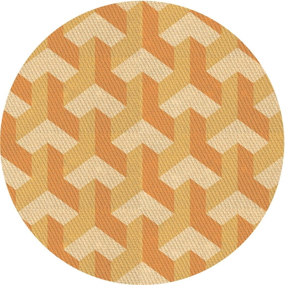 Ahgly Company Indoor Round Patterned Neon Orange Area Rugs, 4' Round