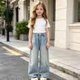 thumbnail image 6 of Spazoro Girls Denim Wide‑Leg Pants with Pockets, Elastic Waist Button Closure Loose Fit Heart Print . Casual Trousers for Daily Street Wear Blue Size 4-5T, 6 of 8