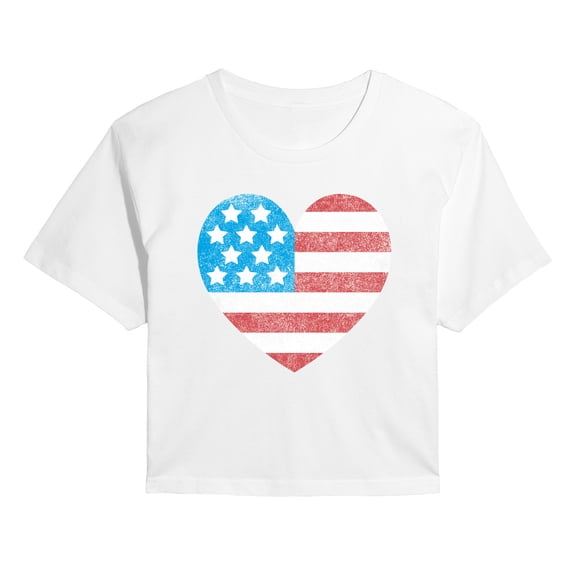 Instant Message - USA Flag Heart Cropped Graphic T-Shirt