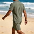 thumbnail image 5 of YanHoo Men's Casual Sets 2 Piece Short Sleeve Button Down Shirts Matching Solid Color Shorts Summer Beach Vacation Outfits, 5 of 7