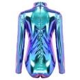 thumbnail image 5 of ZXLBBD Women Yoga Jumpsuits Shiny Metallic Leather Neck Long Sleeve Leotard Bodysuit Casual Outdoor Loose Fit Daily Wear, 5 of 7