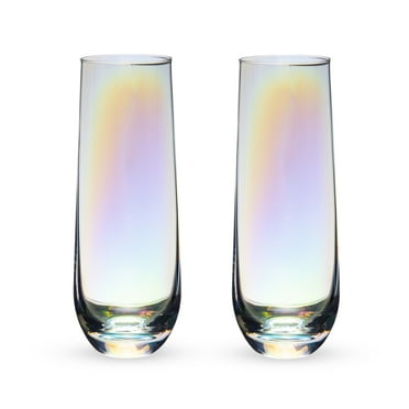 Twine Luster Stemless Champagne Glasses - Rainbow Finish Champagne Flutes