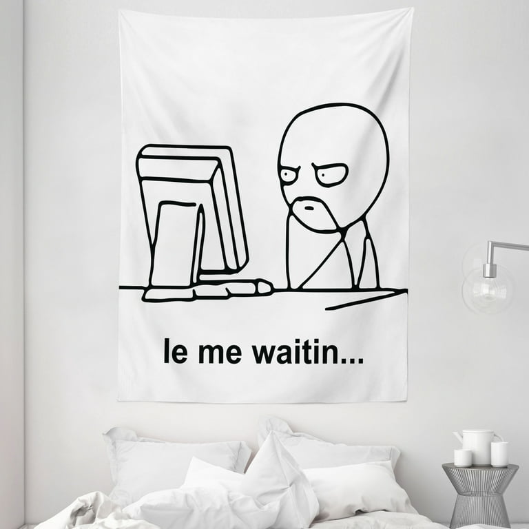 Humor Pillow Sham Stickman Meme Face Icon Looking at Computer