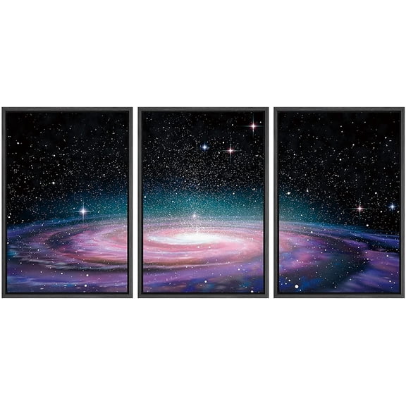 wall26 Framed Canvas Print Wall Art Set Purple Spiral Ring Star Galaxy Astronomy & Space Nature Digital Art Sci-Fi & Fantasy Decorative Landscape for Living Room, Bedroom, Office - 16"x2