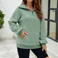 thumbnail image 5 of VNKIDY Women's Sweatshirt Casual Solid Color Loose Fit Half Zip Lapel Pullover Long Sleeve Athletic Sweatshirts For Outdoor Wear Classic Tops, 5 of 7