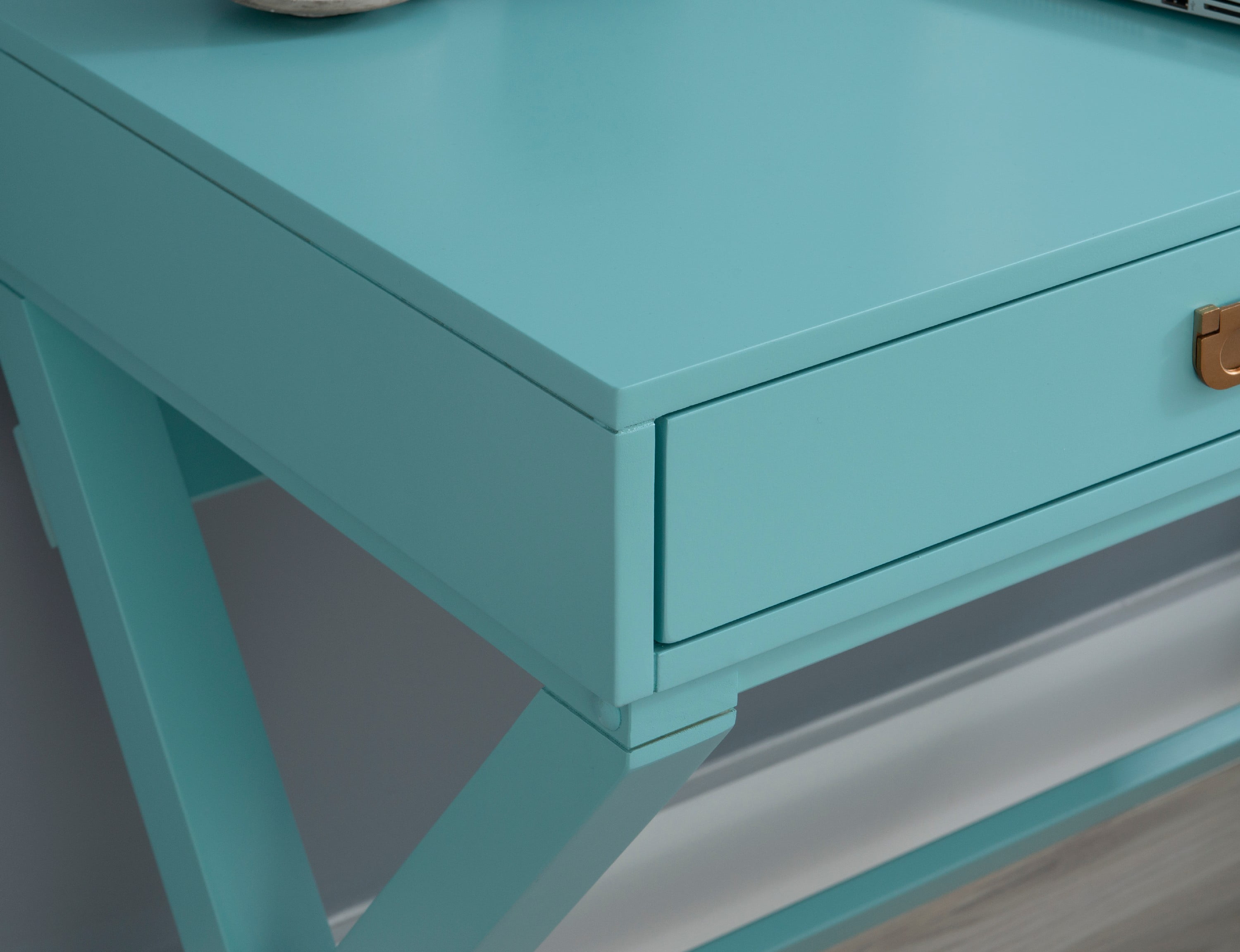 Linon Peggy Two Drawer Writing Desk with X Frame in Blue Painted Wood