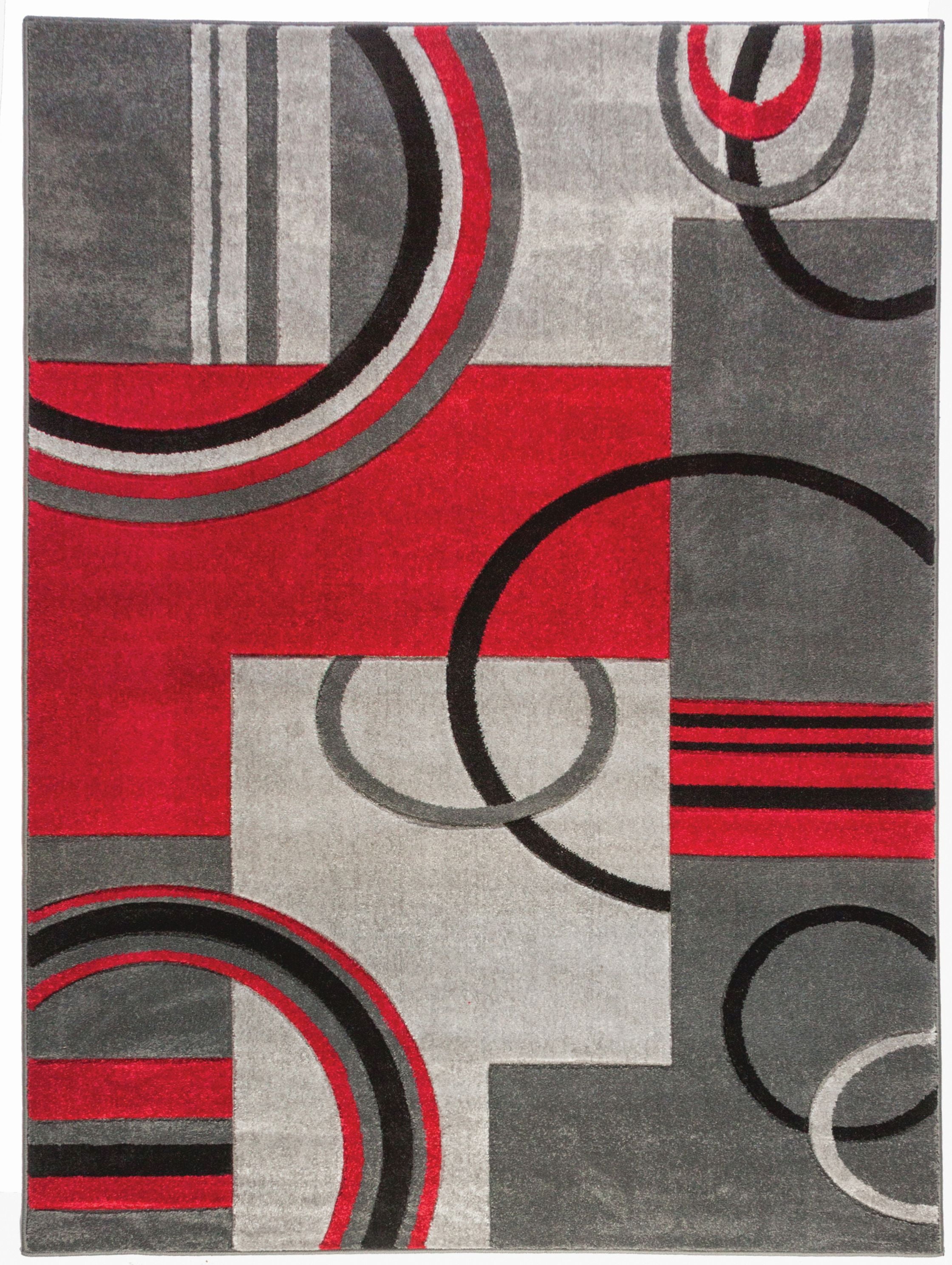 Well Woven Ruby Galaxy Waves Modern Geometric Grey & Red 7'10" x 9'10" Area Rug