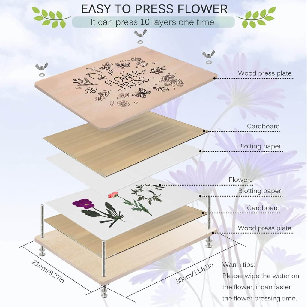 Wooden Flower Press Kits for Adults Kids DIY Art Crafts, Flower Press, Leaf Press, Plant Press for Making Greeting Cards