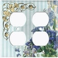 thumbnail image 3 of Metal Light Switch Plate Outlet Cover Elegant Blue Floral Striped Damask FLW069, 3 of 13