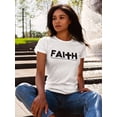 thumbnail image 2 of Faith Black Cross Faith Comes Firts Women White T-Shirt, Female Small, 2 of 4