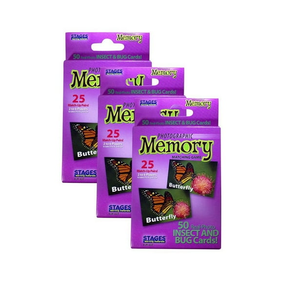 Stages Learning Materials Insects & Bugs Photographic Memory Matching Game, Set Of 3 Packs