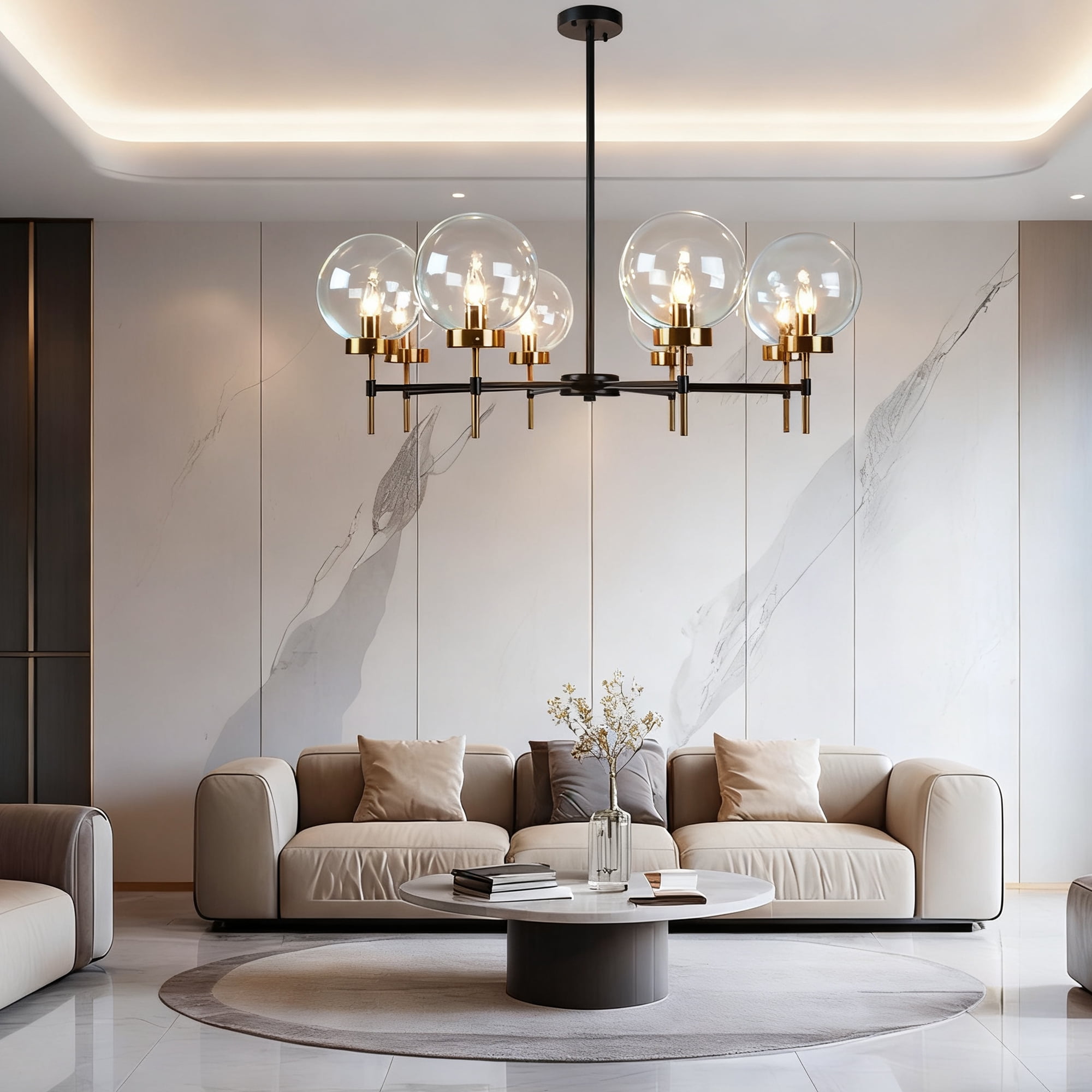 Glass Globe Round Chandelier, Camryn Glass Globe Round Chandelier (36")