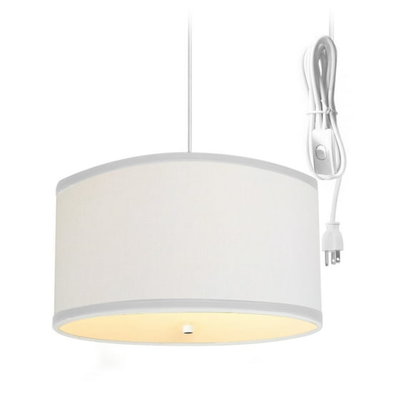 2 Light Swag Plug-In Pendant 18"w White Linen with Diffuser, White Cord