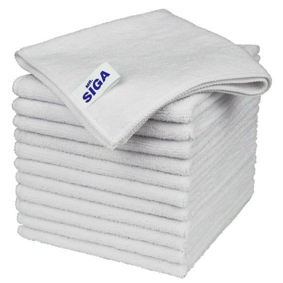 MR.Siga All-Purpose Microfiber Cleaning Cloth, Streak Free Cleaning Rags, 12 Pack, White,12.6 x 12.6 inch