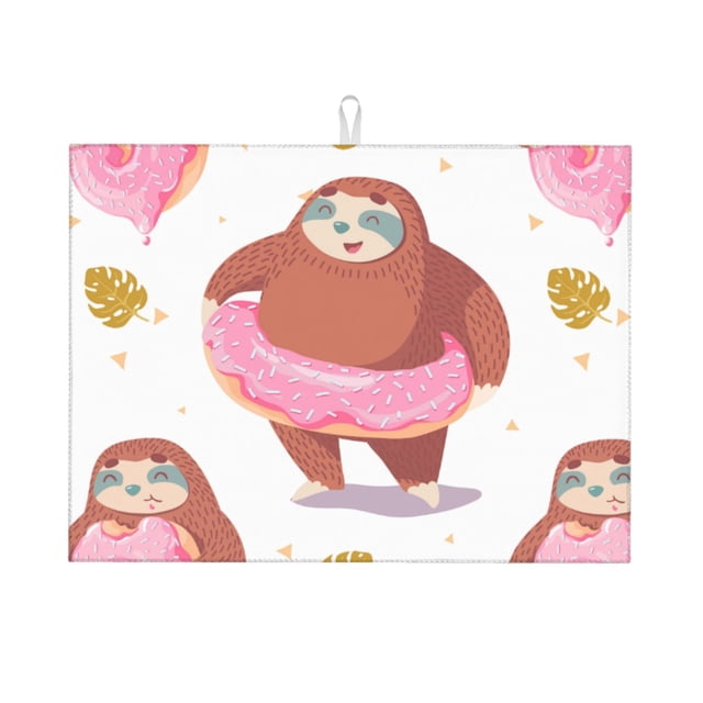 Fotbe Sloth with Donuts1 Alfombrilla de Secado para Cocina con Estampado, 18x24 Pulgadas