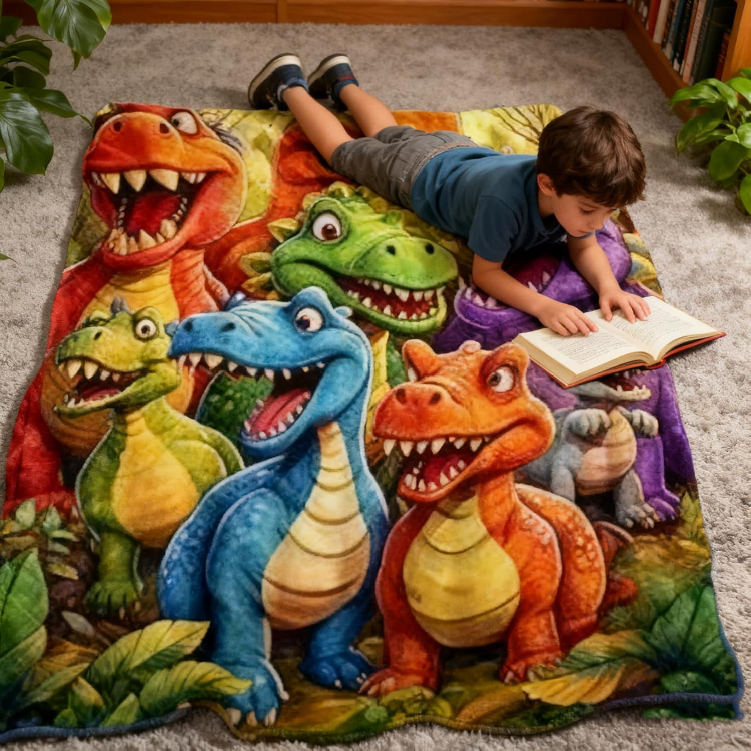 2026 New Cute Smiling Dinosaurs Hd Digital Print Flannel, 50"X60" 3D Dinosaur Blanket for Boys Girls, Cozy, Soft, Warm
