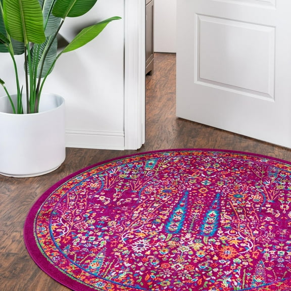 Unique Loom Calypso Collection Area Rug - Kaiso (5' 3" Round Pink/Blue)