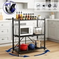 thumbnail image 2 of 3 Tier Foldable Storage Shelves with Wheels, Metal Collapsible Organization Storage Rack, No Assembly Folding Bookshelf, Rolling Storage Rack for Kitchen, Bedroom, Pantry, Garage, Display, Black, 2 of 4