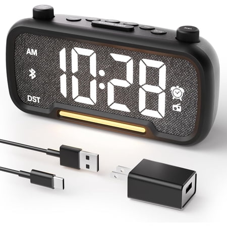 5-in-1 Alarm Clock Radio – FM Radio, Hi-Fi Speaker Sound, Bluetooth Speaker, Auto-Off Timer, Night Light, Dual Charging Ports – Ideal for Bedrooms, Dorms & Home Offices (Black)