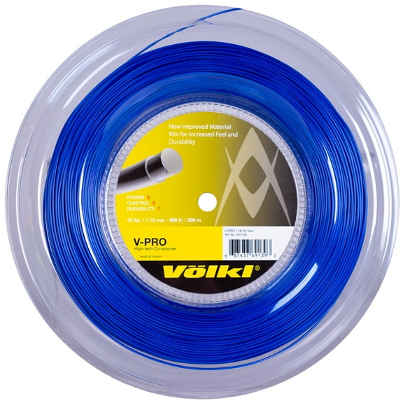 VOLKL V-Pro | Tennis Racquet String | Durability & Firm Feel | Smooth Co-Polymer String (Blue, 18, Reel)