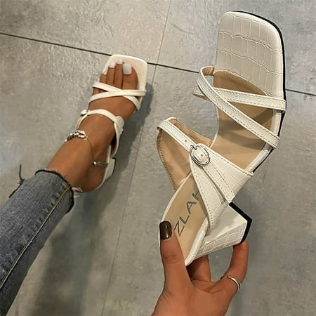 

SHENGXINY 2022 Summer New High-heeled Sandal Square Toe Chunky Heels Fashion Party Ladies Plus-size Shoes With Lace Green Slippers