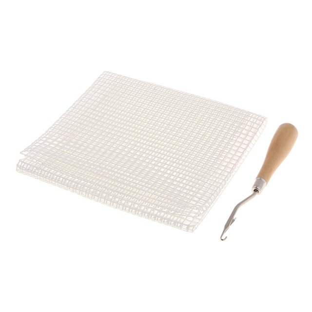 Abbracc Blank Canvas Mesh &Wooden Bent Latch Hook for DIY Rug Cushion Mat Making 50x50cm