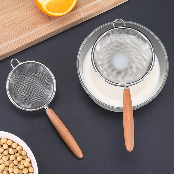 TidBay Flour Sieve Anti-Slip Fine Mesh Comfortable Grip Stainless Steel Multi-function Heat Insulation Manual Juice Filter Oil Net Colander Daily Use