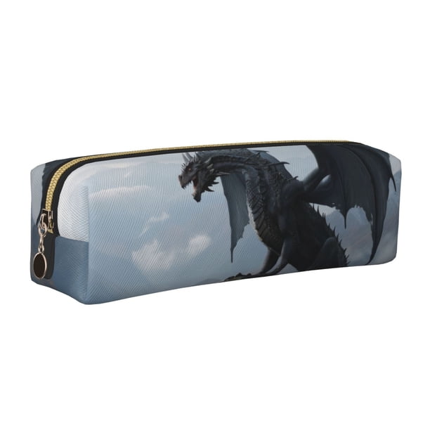 Disketp Valley Gray Dragon Estuche de Lápices de Cuero con Cierre, Estuche Compacto para Papelería, Bolígrafos y Accesorios Pequeños