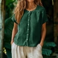 thumbnail image 2 of Bovemsi Oversized Tshirts for Women Comfort Linen Cotton Blend Short Sleeve Button Loose Fit Tops for Women Trendy L, 2 of 5