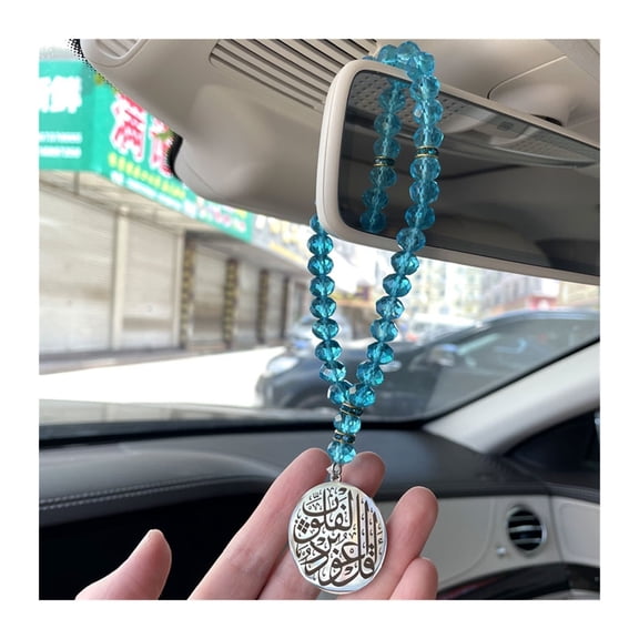 Islamic Quranic He Is Allah Ottoman Turkish Prayer 33 Crystal Beads Tasbih Car Pendant for Rear View Mirror - Unique Car Decor Accessory