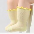 thumbnail image 3 of ITSAME Baby Girls Crew Socks Ruffle Cuff Breathable Cotton Thin Solid Color Mid-Calf Casual Socks for Infants Yellow Size 12M, 3 of 7
