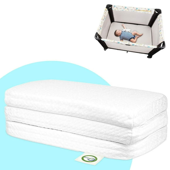 Pack and Play Mattress Pad -Trifold Portable Roll Up Playpen Mattress Pad with High Density Foam for Babies and Toddlers with Travel Tote - Hypoallergenic Travel Mattress (White) - Stock Your Home