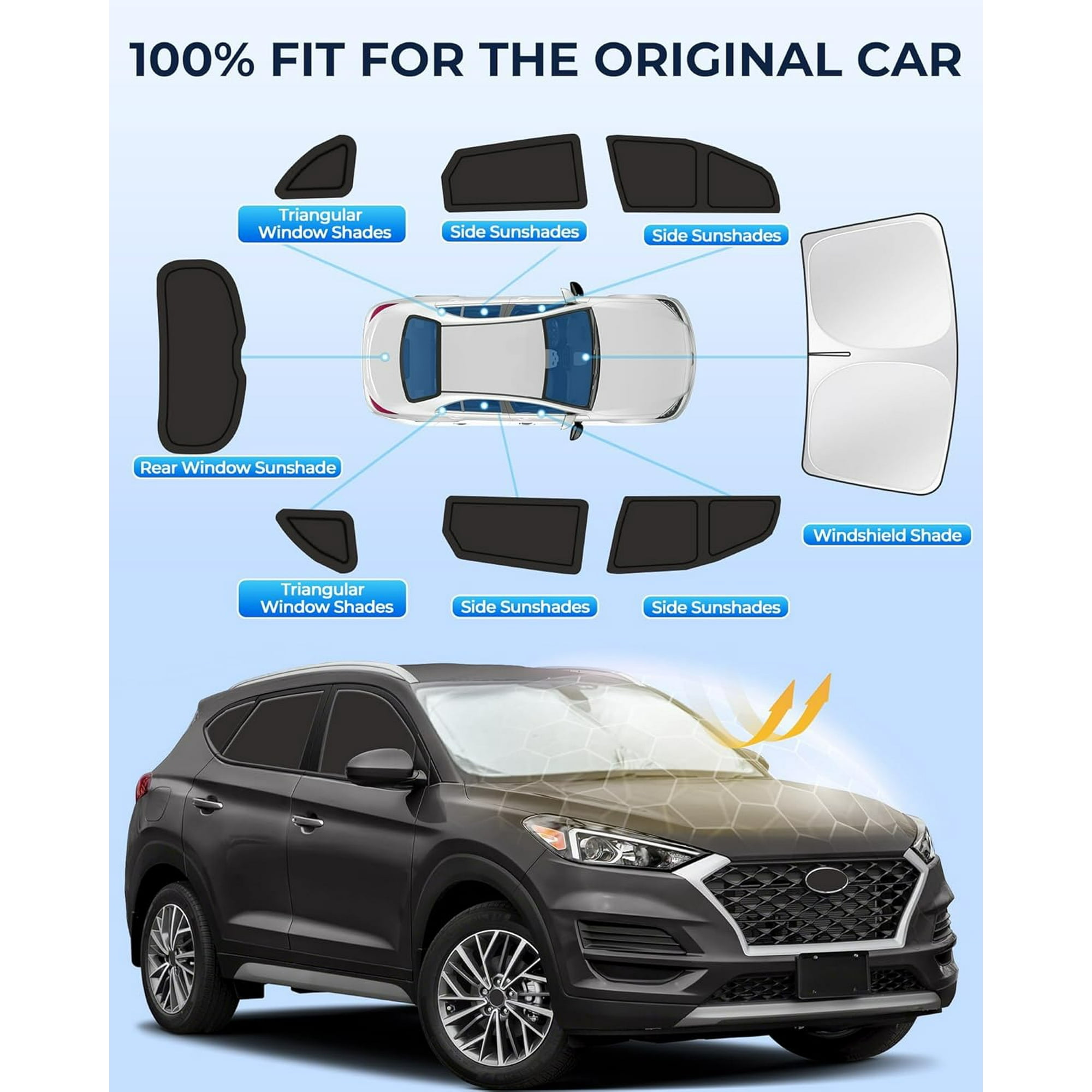 Car Window Shades, 8pcs Privacy Sun Shade Set - Hyundai Tucson
