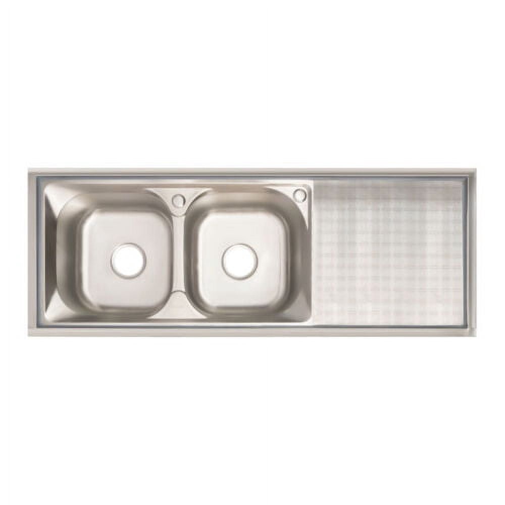 Free Standing Double Bowl Sink Commercial Restaurant Kitchen Sink Set w/Faucet & Drainboard, Prep & Utility Washing Hand Basin w/Workbench & Double Storage Shelves Stainless-Steel