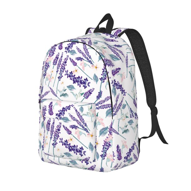 Disketp Lavender Flowers print Canvas Backpack Lightweight Travel Daypack Student Rucksack Laptop Backpack-Medium