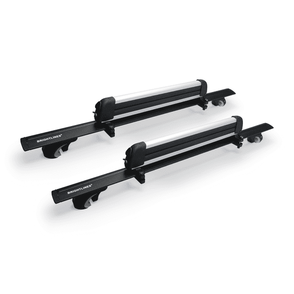 BrightLines All Black Heavy Duty 220 lbs Wing Shaped Universal Crossbars Roof Racks & Silver Ski Racks Combo Capable of Holding up to 4 Pairs of Skis or 2 Pairs of Snowboards